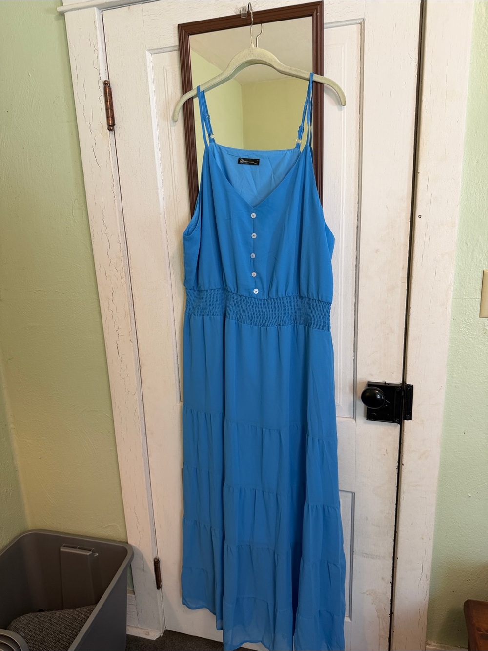 Women's Blue Sleeveless Maxi Dress with Smocked Waist